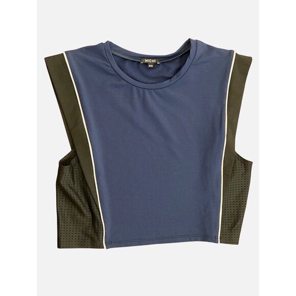 Michi Cruise Top Navy & Black Sleeveless Crop Tank With Contrast White Piping Si - Picture 5 of 6